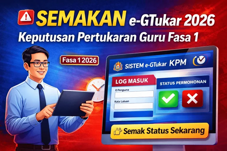 Semakan e-GTukar 2026 cara semak keputusan pertukaran guru Fasa 1 secara online